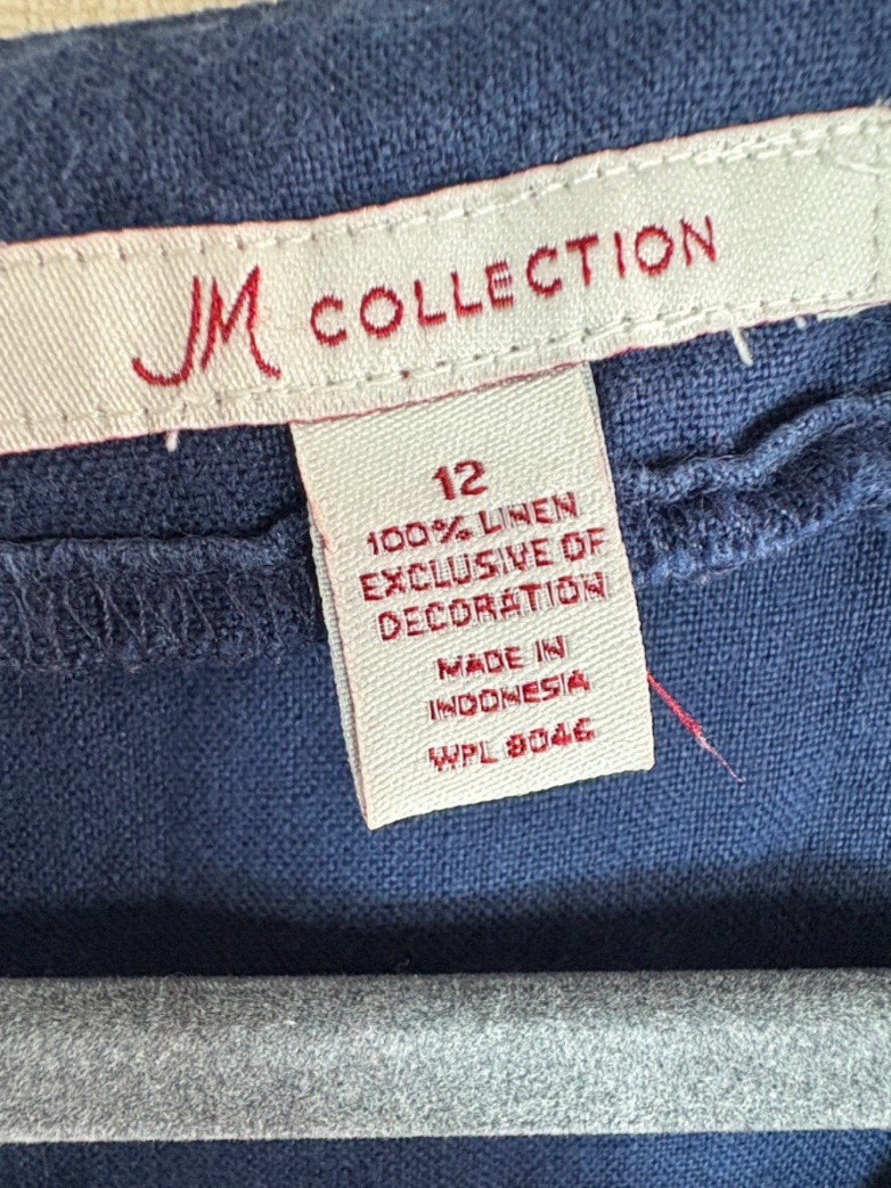 JM Collection Linen Tunic Sz 12 Navy Blue Embroidered Bohemian Peasant Coastal - Picture 3 of 15